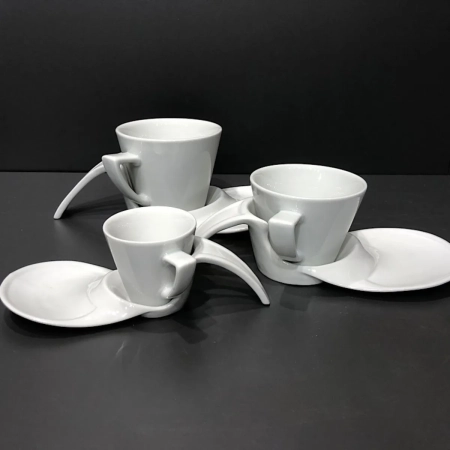 Set 6 cești și farfurii espresso cu mâner