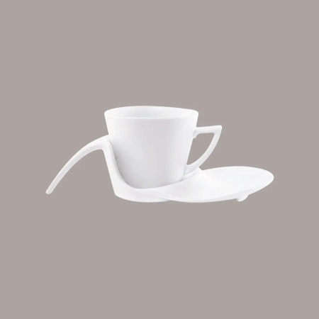 Set of 6 cappuccino cups and saucers with handle