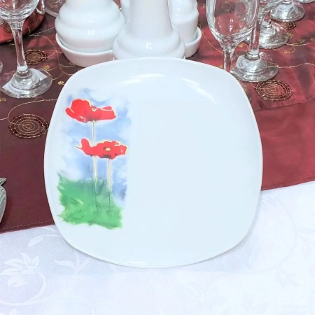 Praga square dinner set decorated with poppy and gold 6 settings