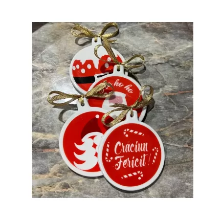 Set 4 globuri roșii de Crăciun HO HO HO